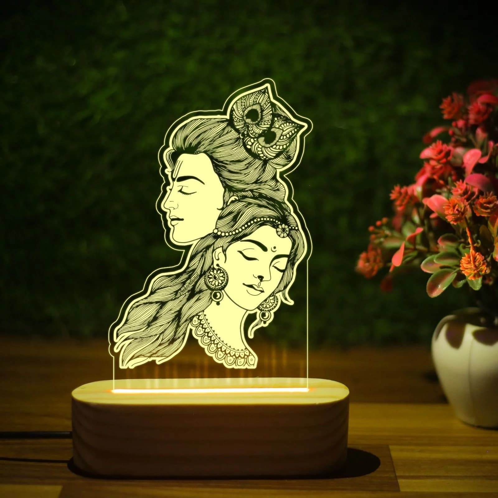 Giftkidukan Lord Radha Krishna Light Pooja Room Decoration Light for Bedroom Night Lamp (16 cm, warm white)